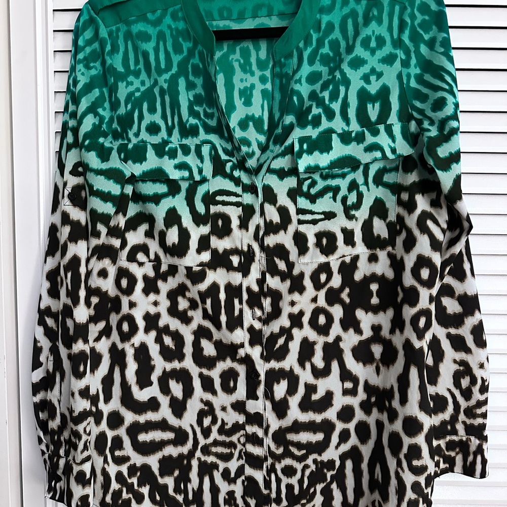 Calvin Klein Green and Black Animal Print Button Down Shirt